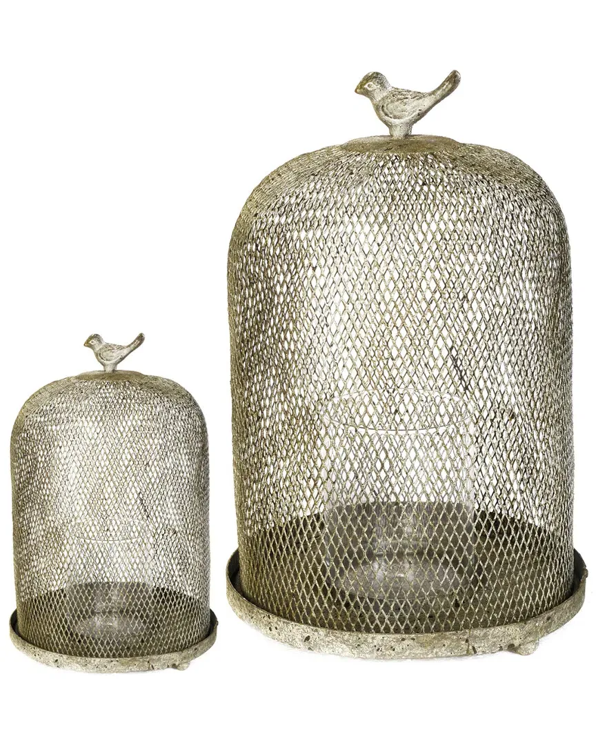 Ophira Set of 2 Sparrow Mesh Candle Holders - Antique White image