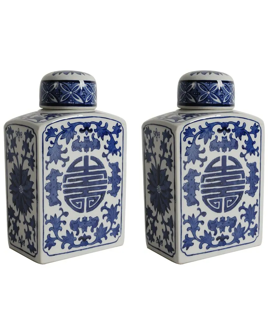 Ren Rectangular Lidded Jar Set of 2 - Blue, Porcelain image