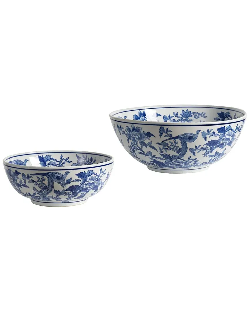 Set of 2 Decorative Ceramic Bowls - Blue, White image