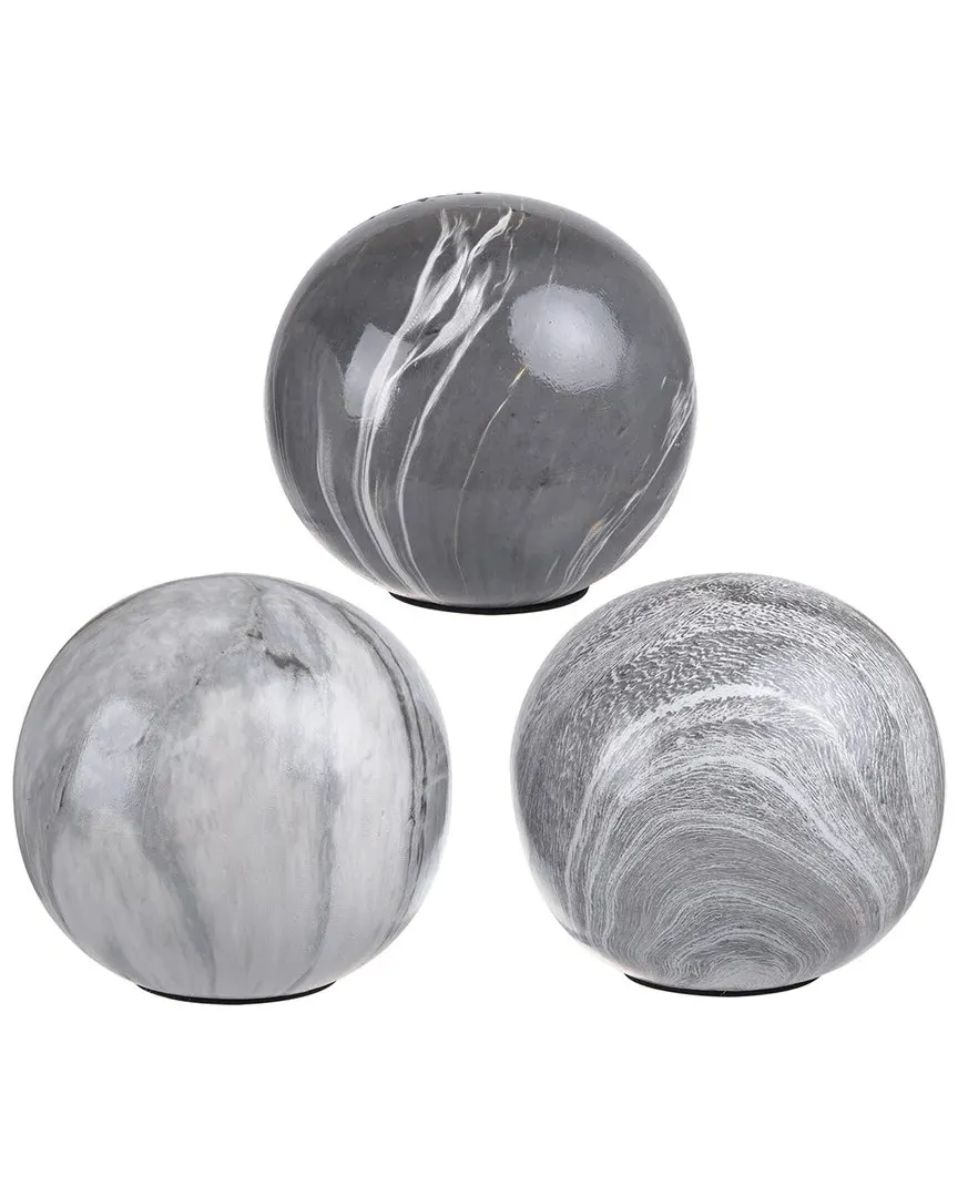 Set of 3 Marbleized Ball Accents - Gray, Ceramic image
