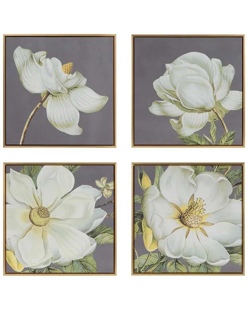 Set of 4 Blooming Florals Framed Wall Art - Gold image