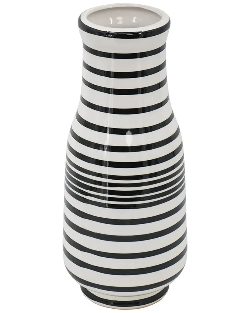 Striped Hand Painted Vase - Black, Ceramic image