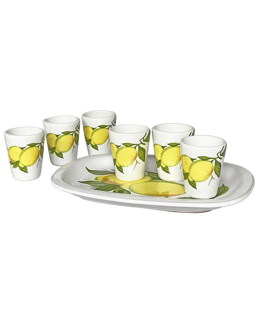 7pc Limoncello Set with 6 Glasses & Rectangle Tray - Multicolor image