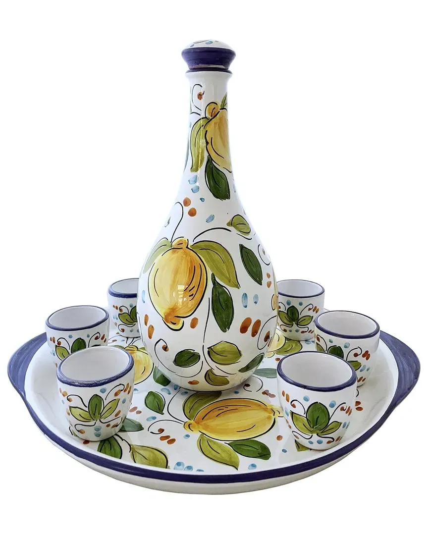 8pc Limoncello Set with 6 Glasses, Round Tray & Bottle - Multicolor