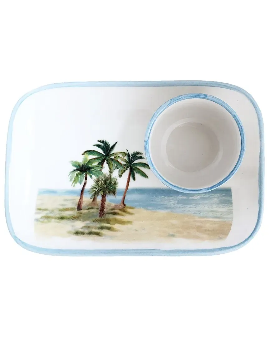 Palm Breezes Rectangle Tray & Bowl Set - Multicolor, Ceramic
