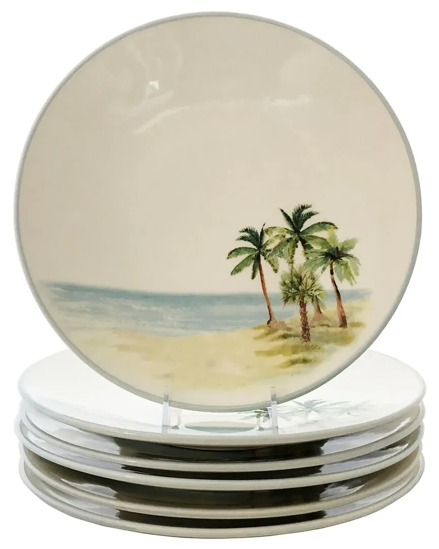 Palm Breezes Set of 6 Dinner Plates - Multicolor, Ceramic