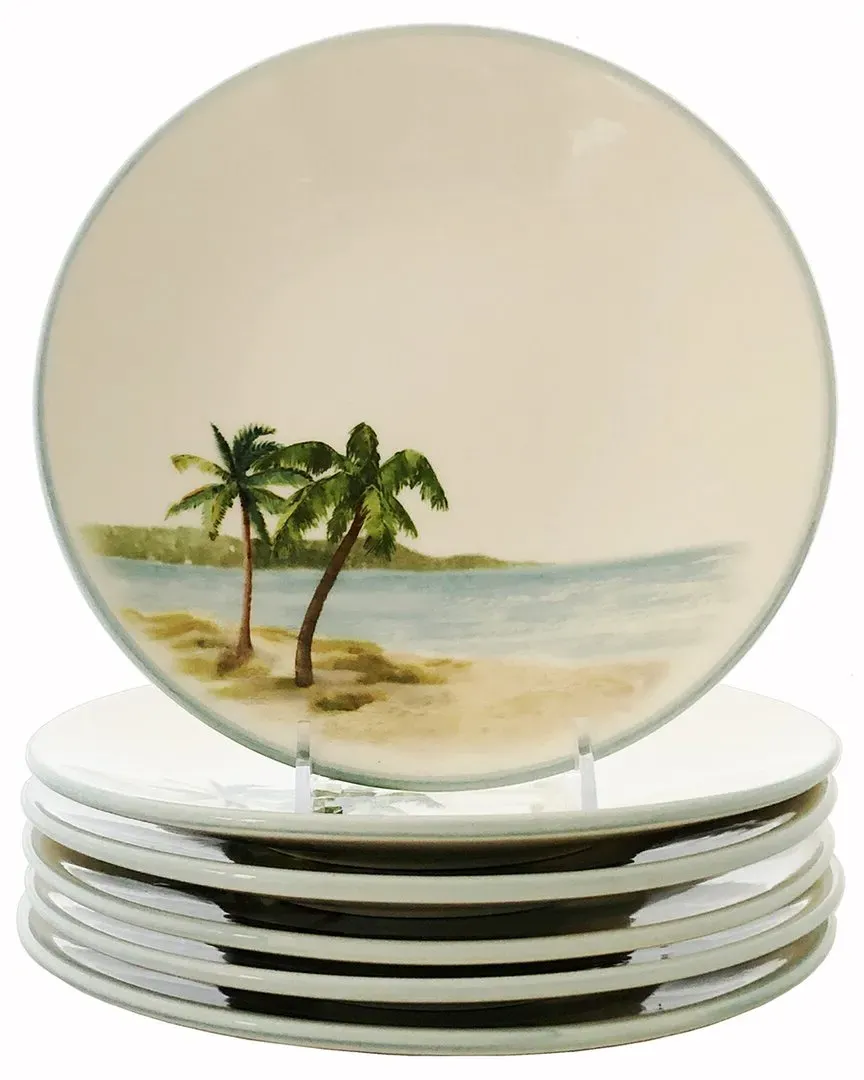Palm Breezes Set of 6 Salad Plates - Multicolor, Ceramic