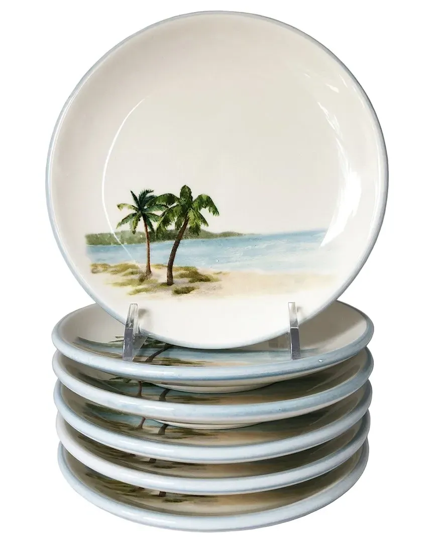 Palm Breezes Set of 6 Small Plates - Multicolor, Ceramic image