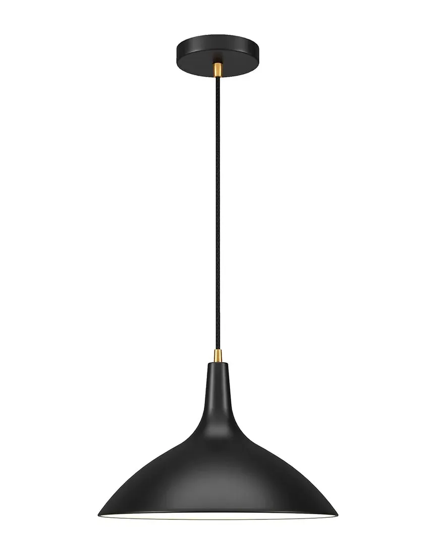 Barton Cone Pendant Light with Brass Accents - Black, Metal image