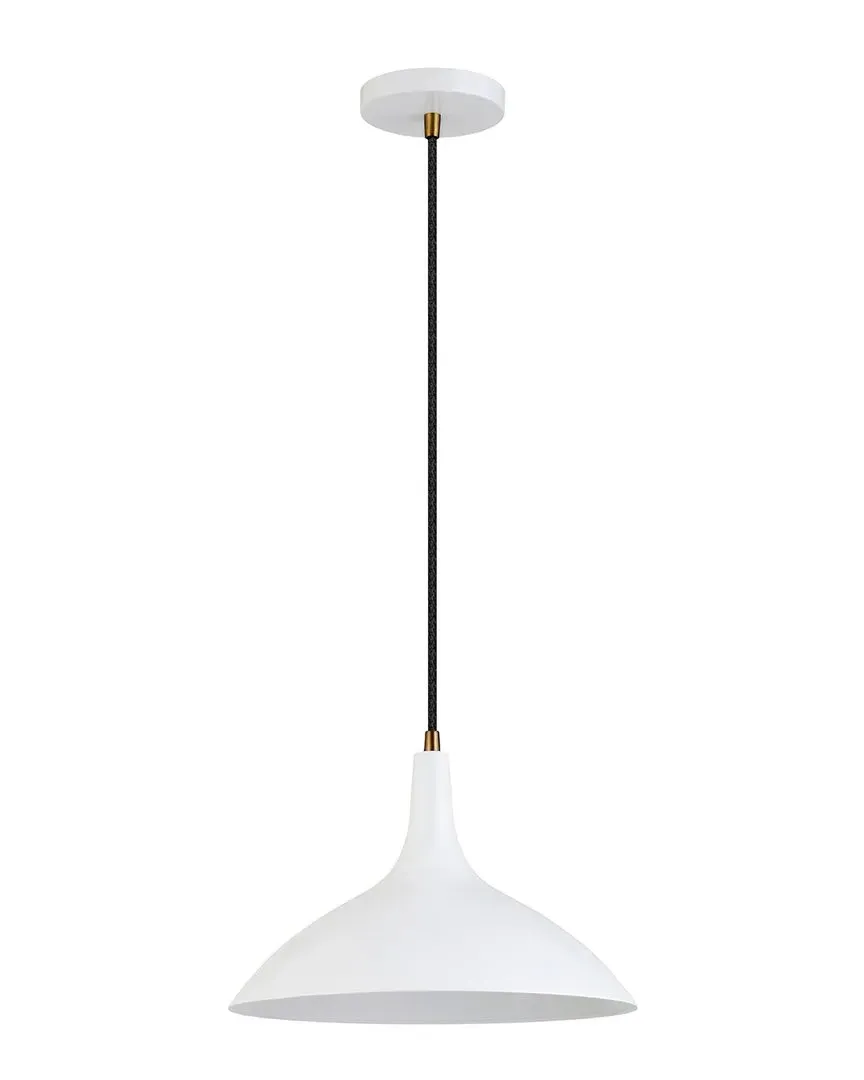 Barton Cone Pendant Light with Brass Accents - White, Metal