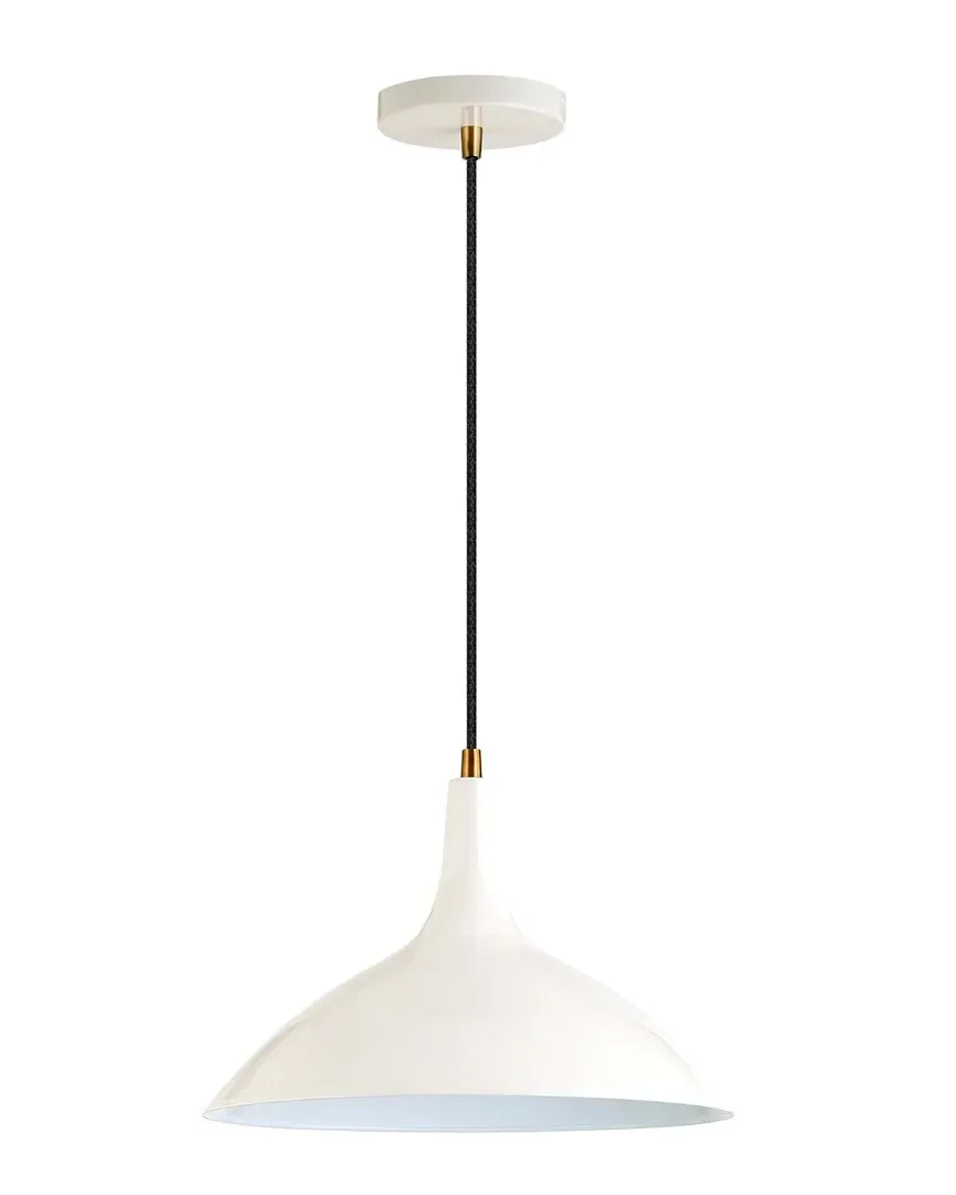 Barton Cone Pendant Light with Brass Accents - White, Metal