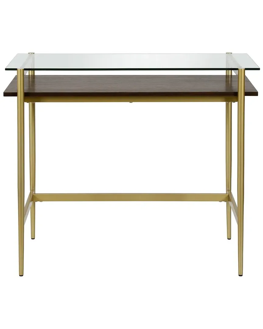 Eaton 36in Desk with Walnut Shelf - Gold, Glass image