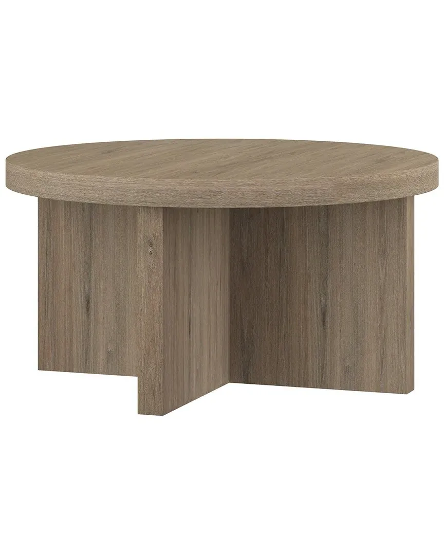 Elna Round Coffee Table - Antiqued Gray Oak, MDF