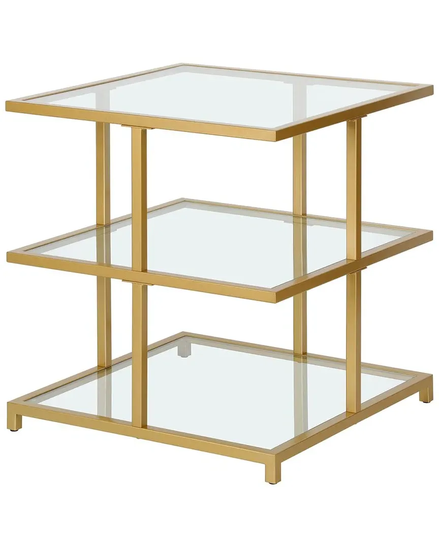 Greenwich Square Side Table - Gold Brass, Glass