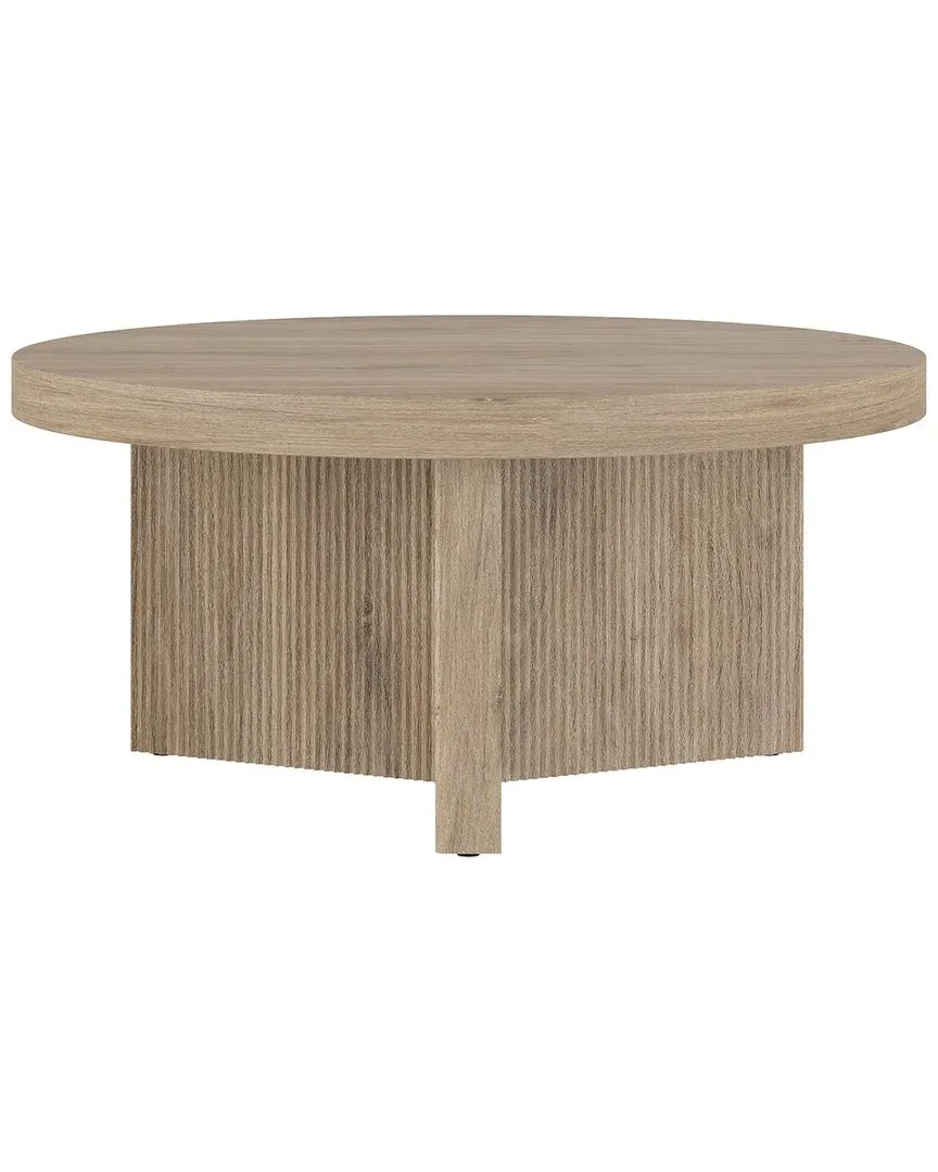 Holm 32in Round Coffee Table - Antiqued Gray Oak