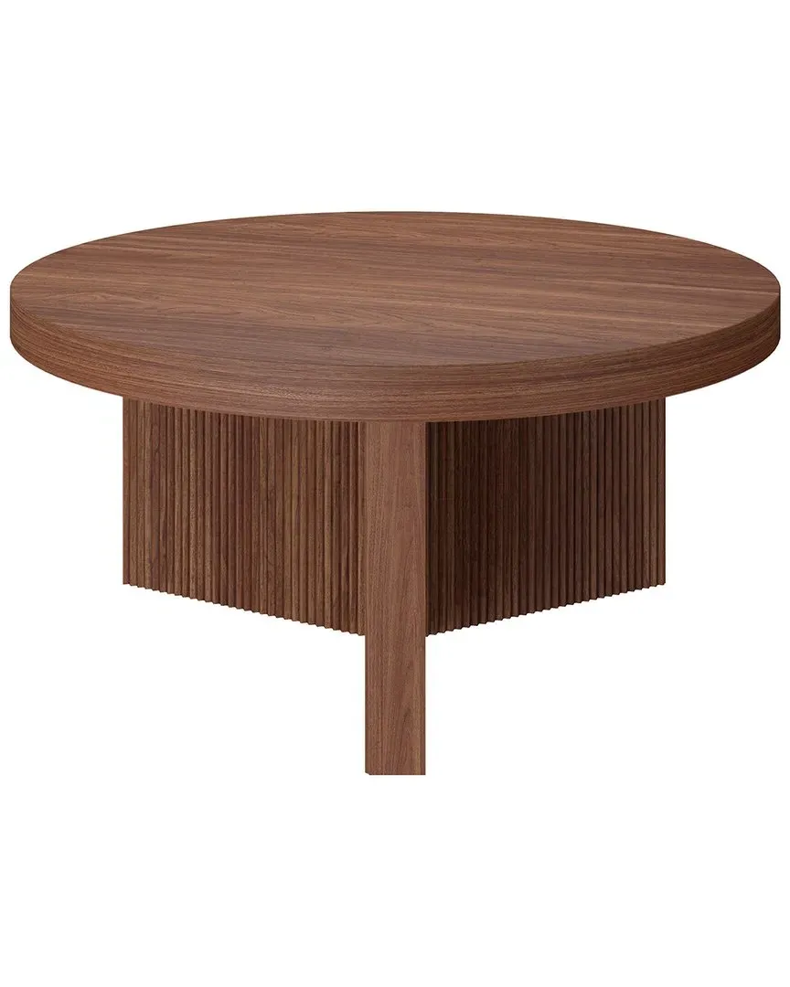 Holm 32in Round Coffee Table - Brown Satin Walnut