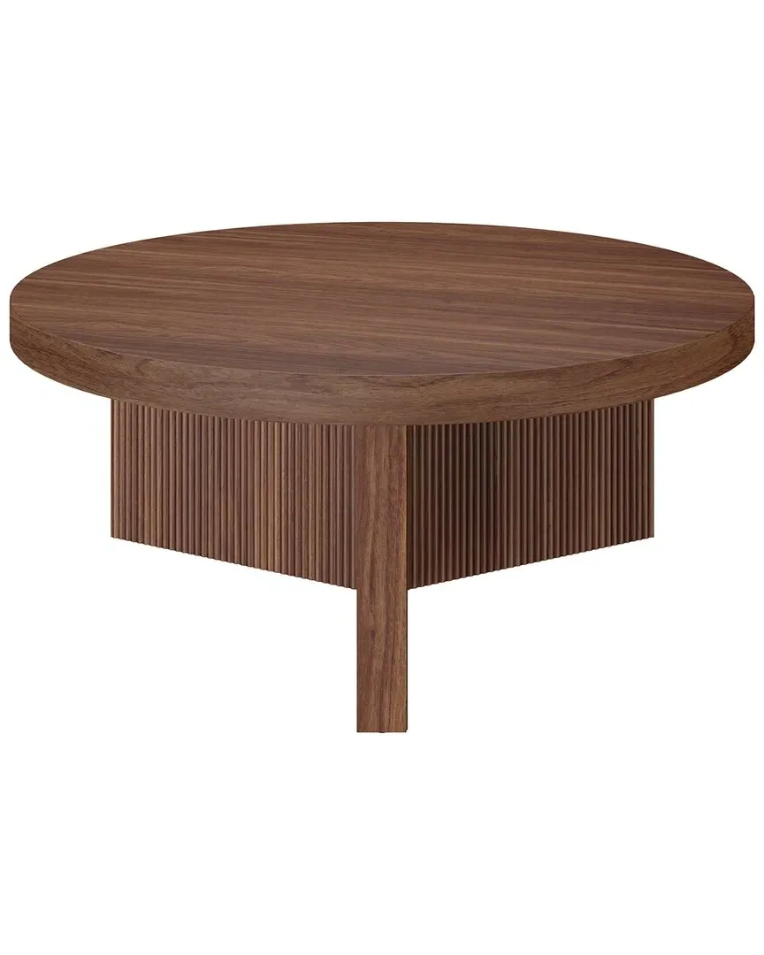 Holm 36in Round Coffee Table - Brown Satin Walnut