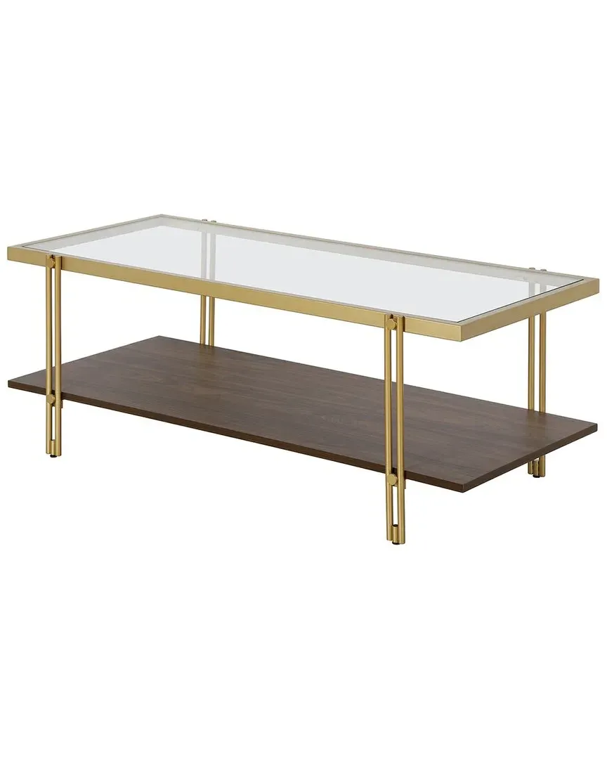 Inez 45in Rectangular Coffee Table with Shelf - Brass, Walnut