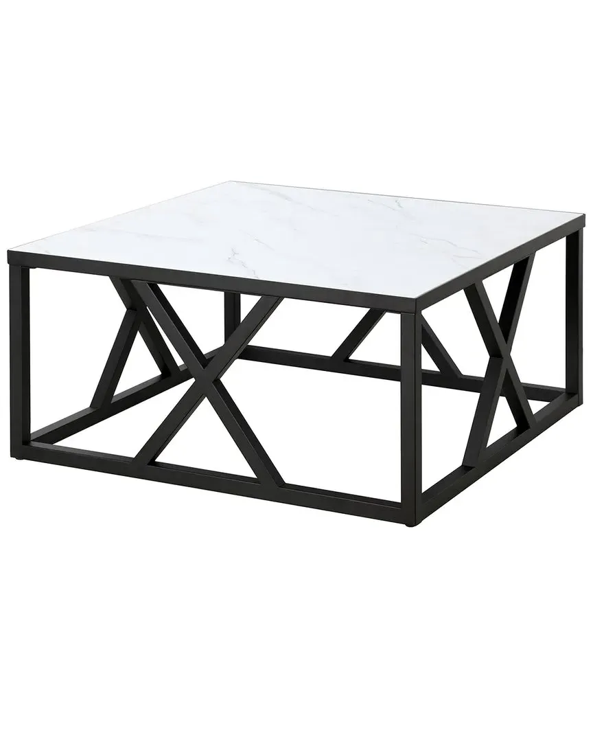 Jedrek 35in Square Coffee Table - Black, Faux Marble