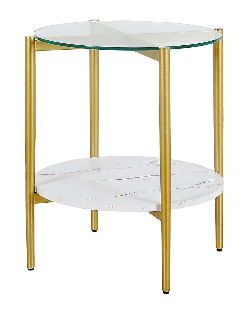 Otto 20in Round Side Table with Faux Marble Shelf - Gold image