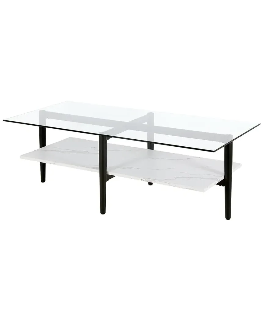 Otto 47in Rectangular Coffee Table with Faux Marble Shelf