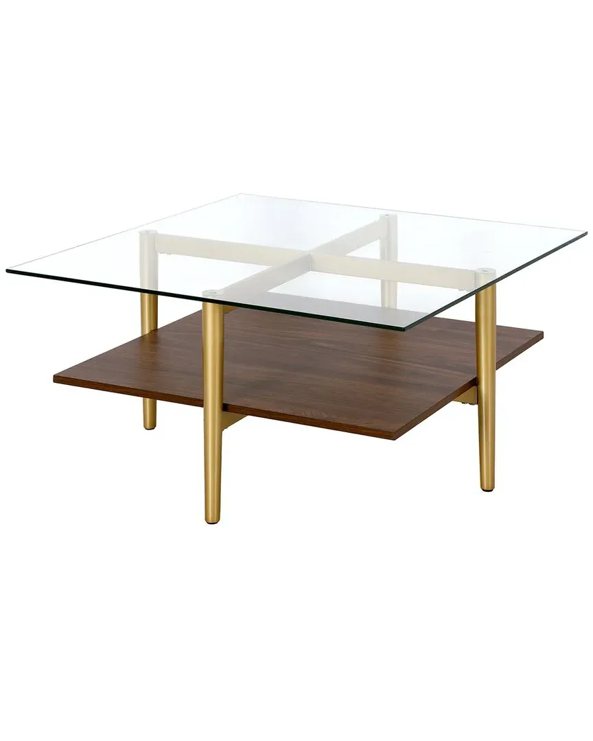 Otto Square Coffee Table with Shelf - Gold, Walnut