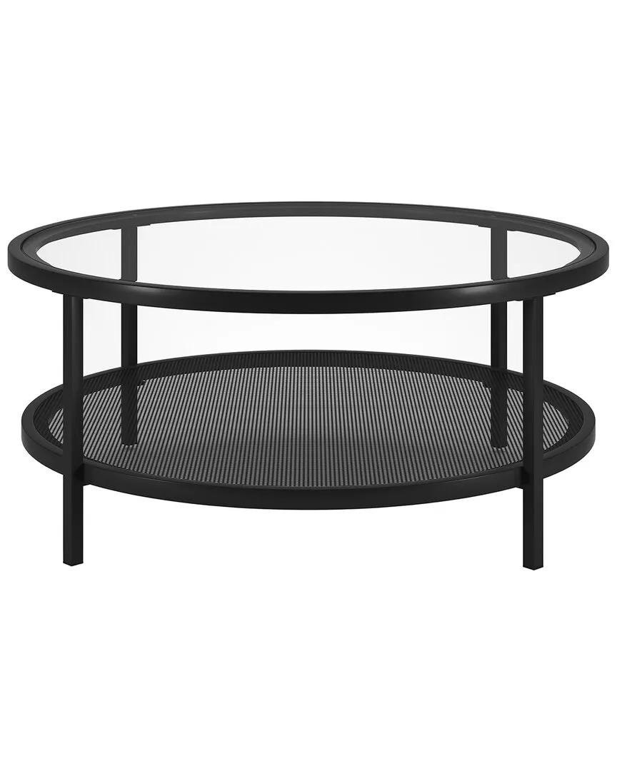 Rigan 36in Round Coffee Table - Blackened Bronze, Glass