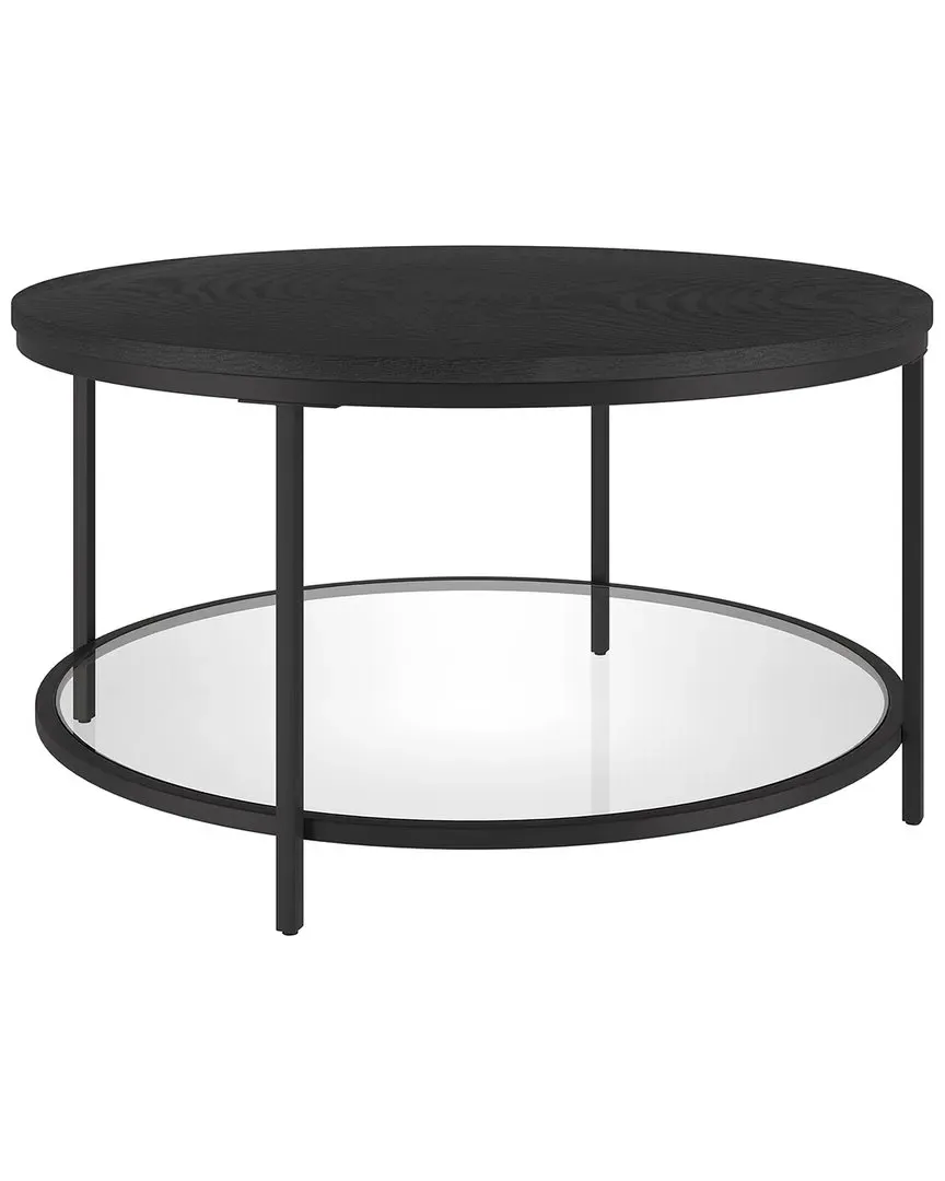Sevilla 32in Round Coffee Table with Glass Shelf - Black image