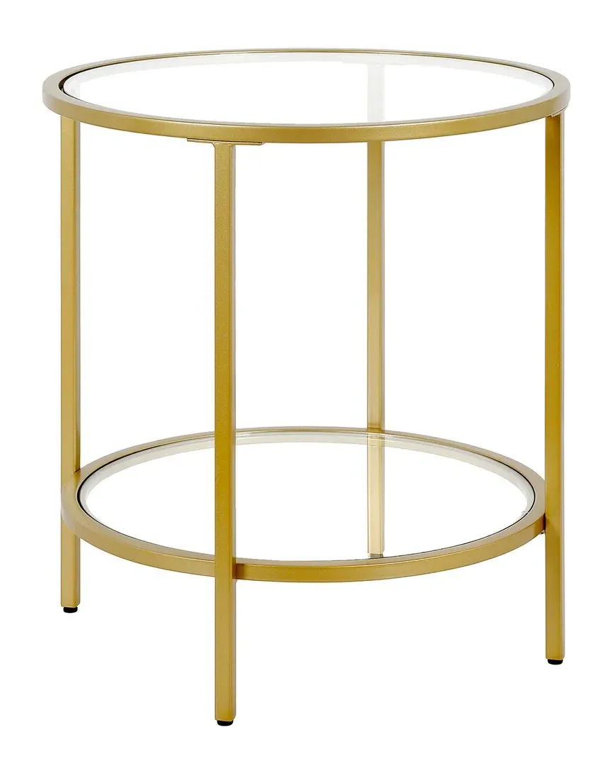 Sivil Round Side Table with Glass Shelf - Gold