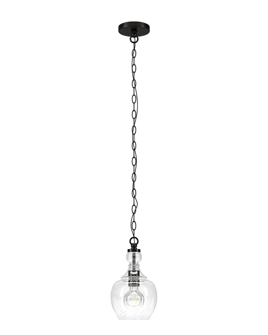 Verona 7 Inch Pendant Light with Seeded Glass Shade - Black