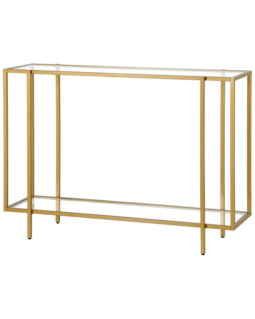 Vireo 42in Rectangular Console Table with Glass Shelf - Brass