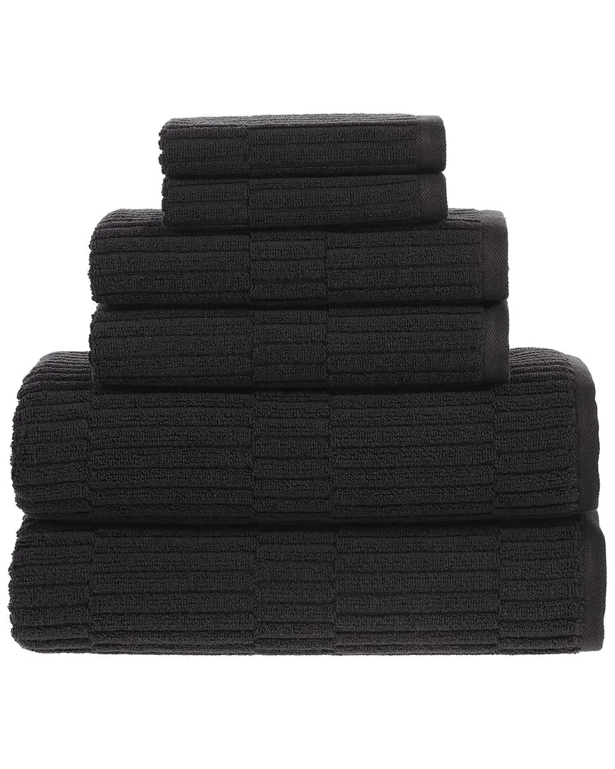 Antimicrobial Oxford 6Pc Towel Set - Black, Turkish Cotton