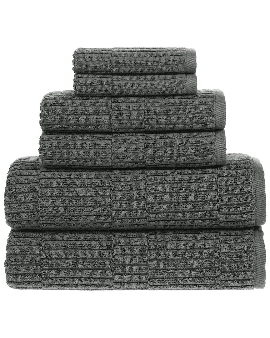 Antimicrobial Oxford 6Pc Towel Set - Dark Slate, Turkish Cotton