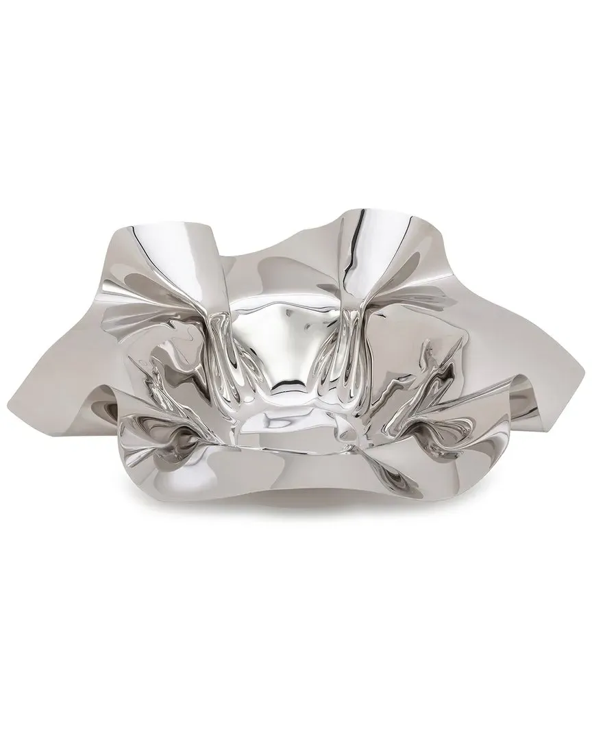 14in Round Serving Bowl Ruffled Design - Silver, Stainless Steel image