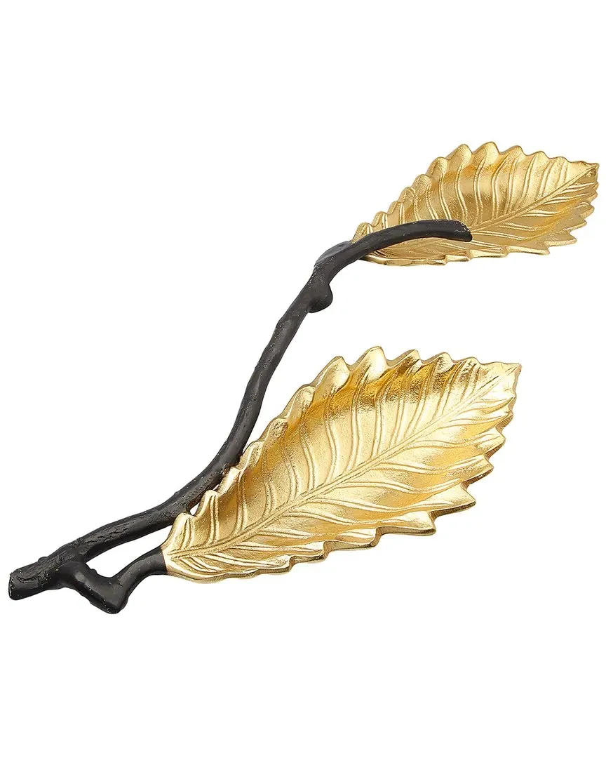 21.5in Leaf Relish Dish - Black, Gold image