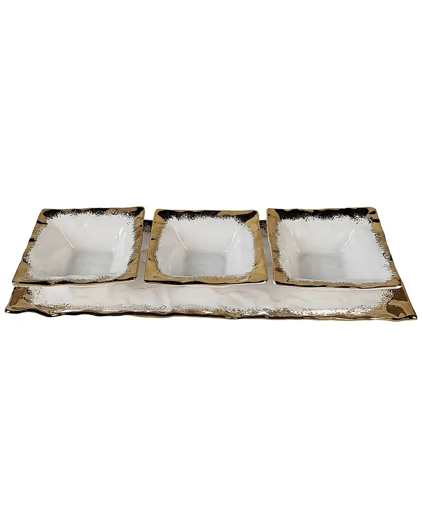 3-Bowl Relish Dish with Edge - White, Porcelain image