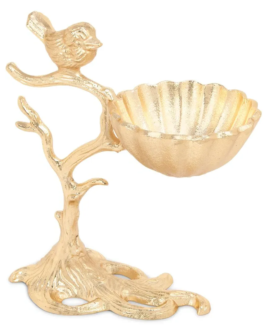 7in Centerpiece Bowl on Branch Base with Bird - Gold image