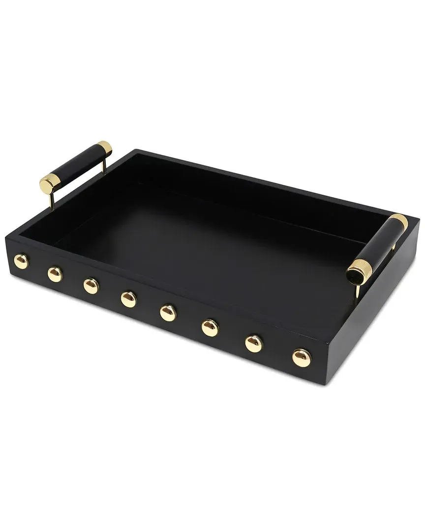 Ball Design High Gloss Decorative Tray with Handle - Black image