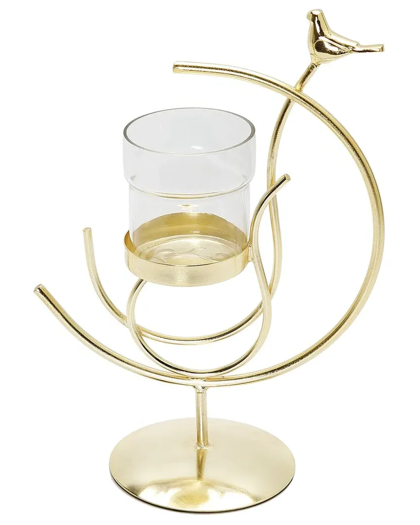Birdie Design Tea Light Holder - Gold, Glass image