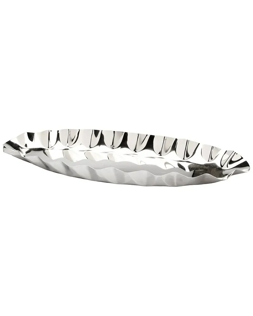 Boat Shaped Stainless Steel Dish with Rippled Design - Silver image