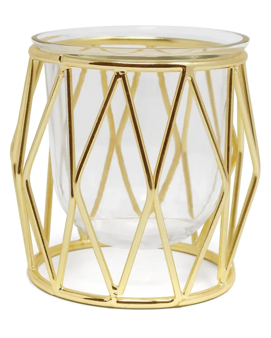 Diamond Shaped Hurricane Candle Holder - Gold, Glass image