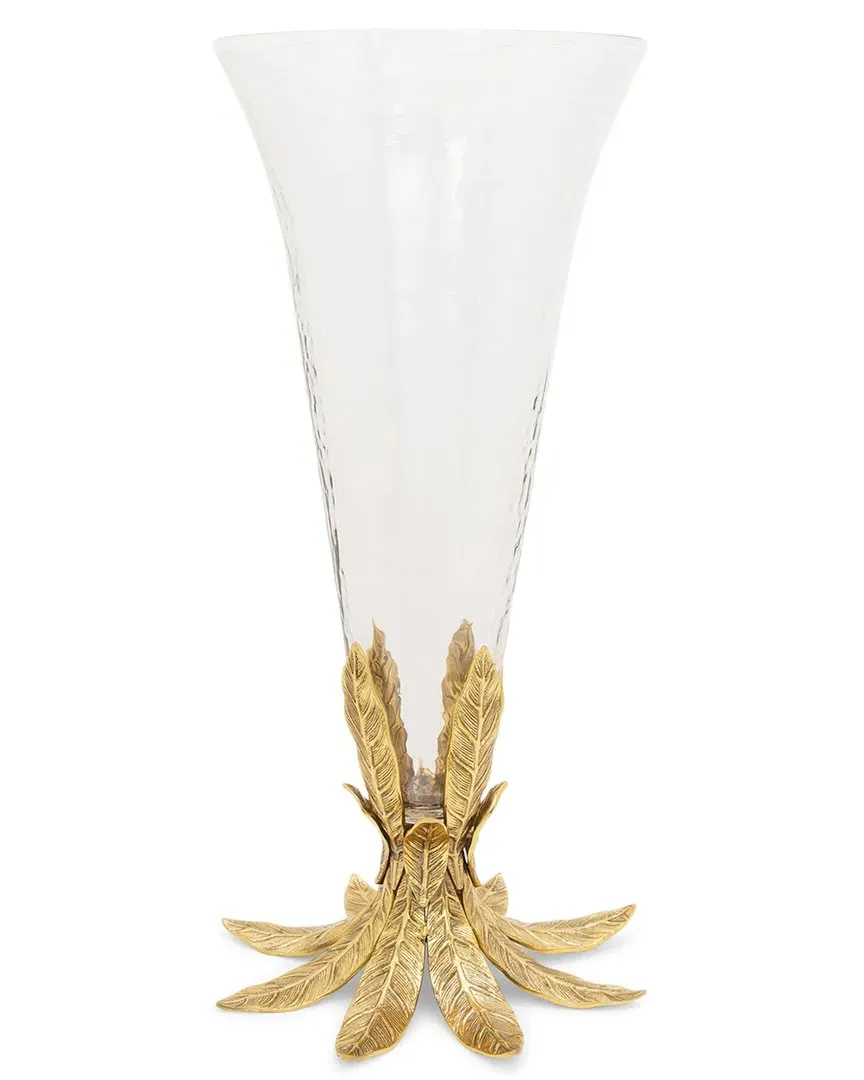 Glass Vase On Gold Leaf Base - Gold image