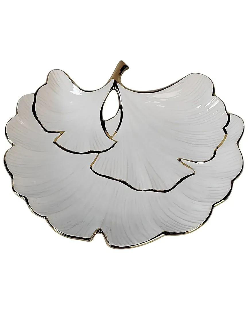 Porcelain Sectional Leaf Plate - White, Gold image