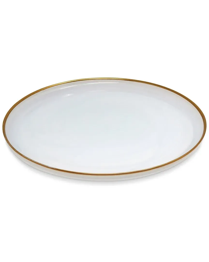 Set of 4 Alabaster Charger Plates with Gold Rim - White