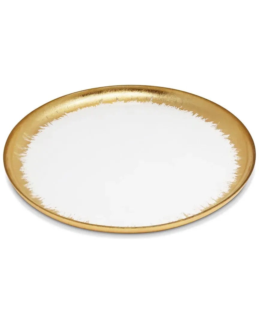 Set of 4 Dinner Plates with Gold Brushed Rim - Clear, Glass image