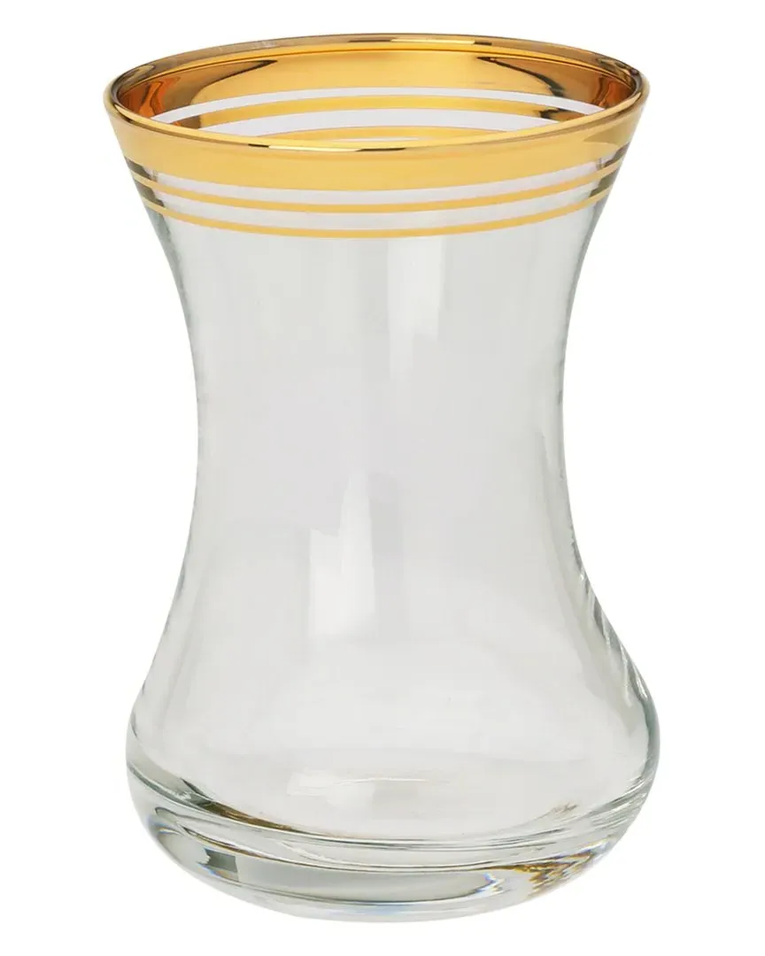 Set of 6 Tea Cups with Gold Rim - Gold, Glass image