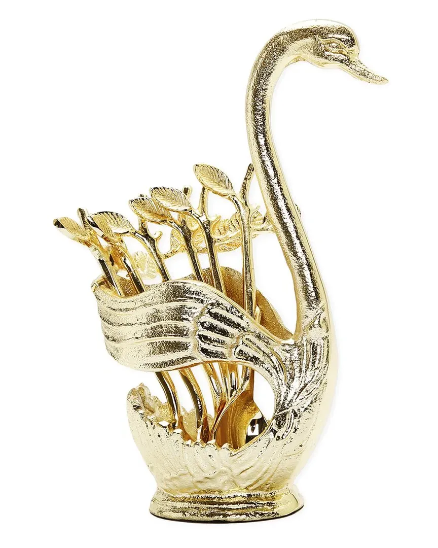 Swan Dessert Spoon Holder with 6 Spoons - Gold image