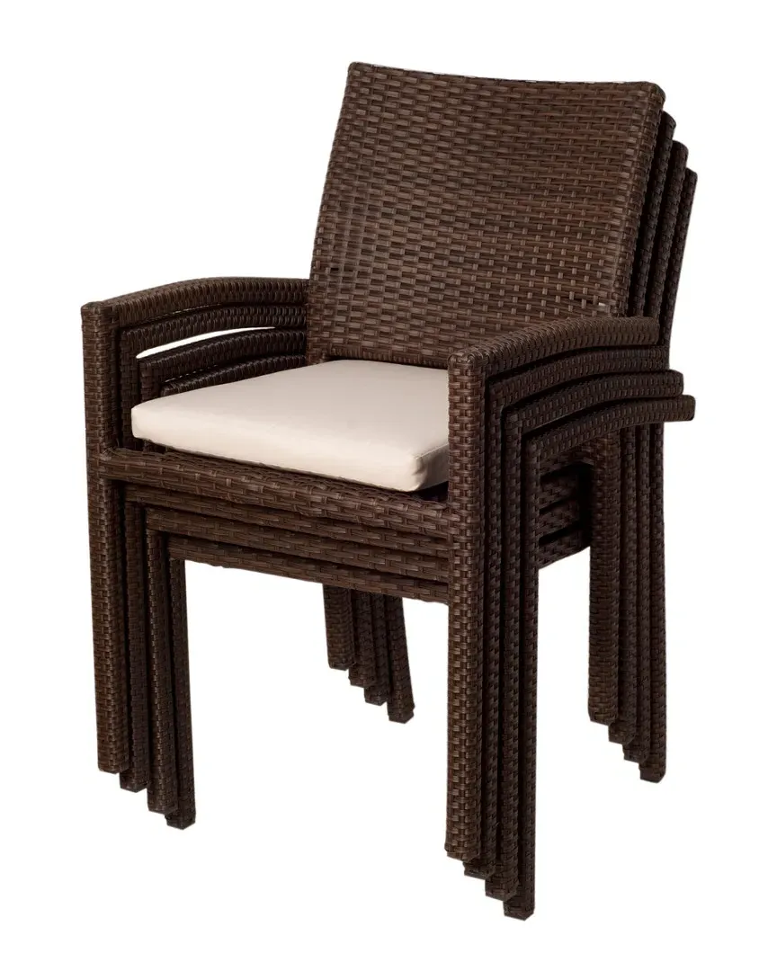 4pc Wicker Dining Chairs with Cushions - Dark Brown