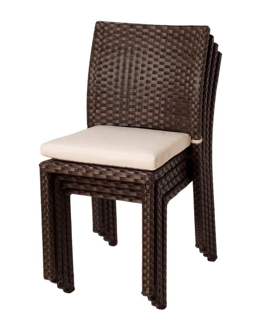 4pc Wicker Side Chairs with Cushions - Dark Brown image