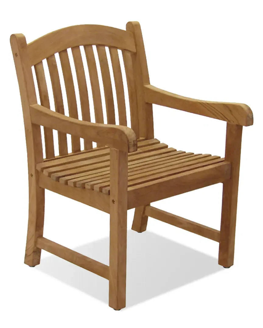 Teak 2pc Outdoor Dining Arm Chairs - Light Brown